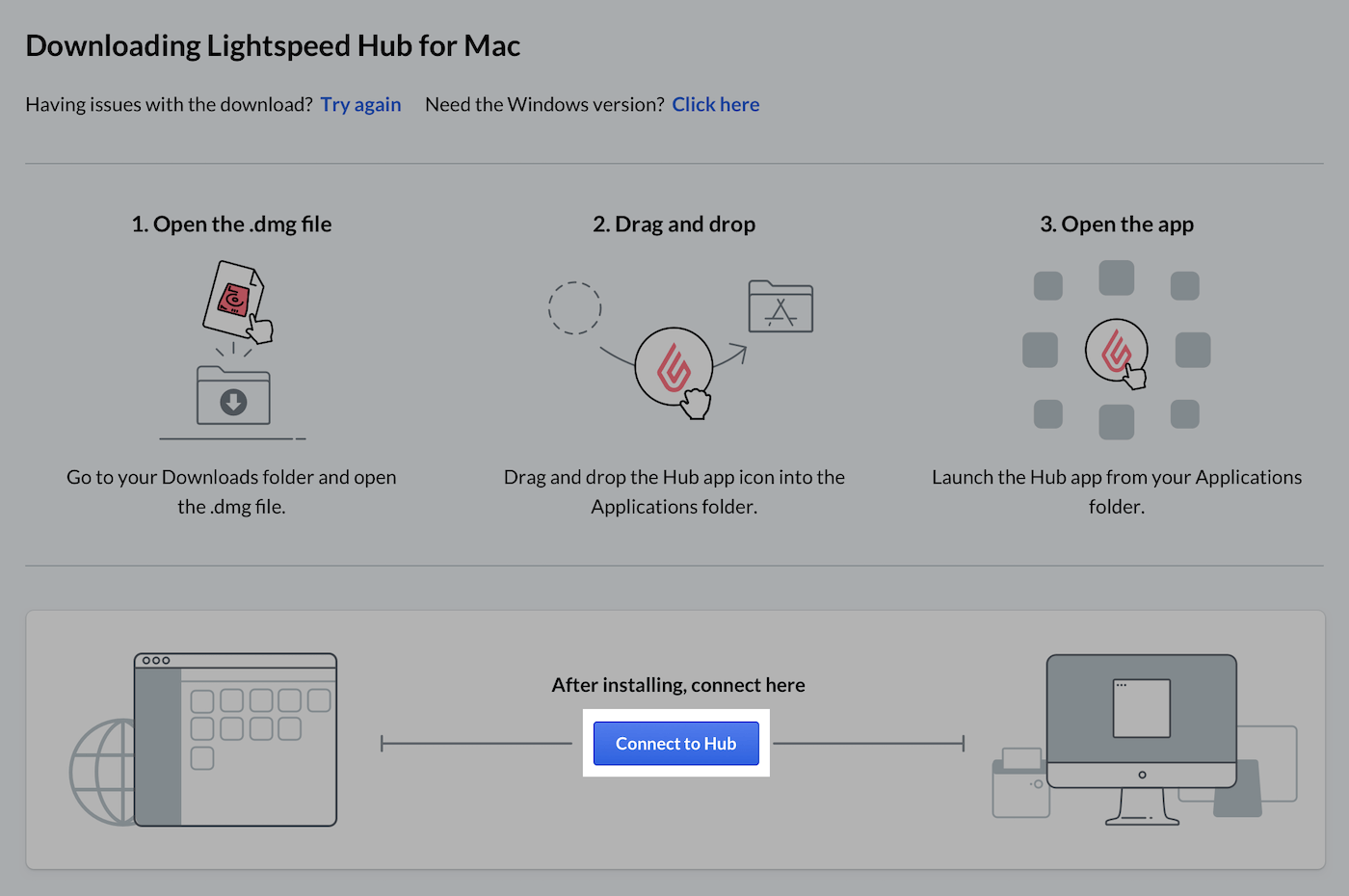 Connect to Hub button highlighted
