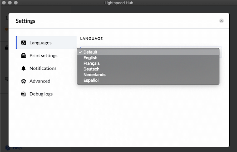 Lightspeed Hub Languages settings