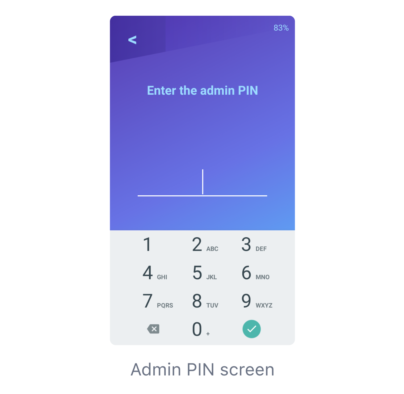 Smart Terminal v2 admin pin screen.