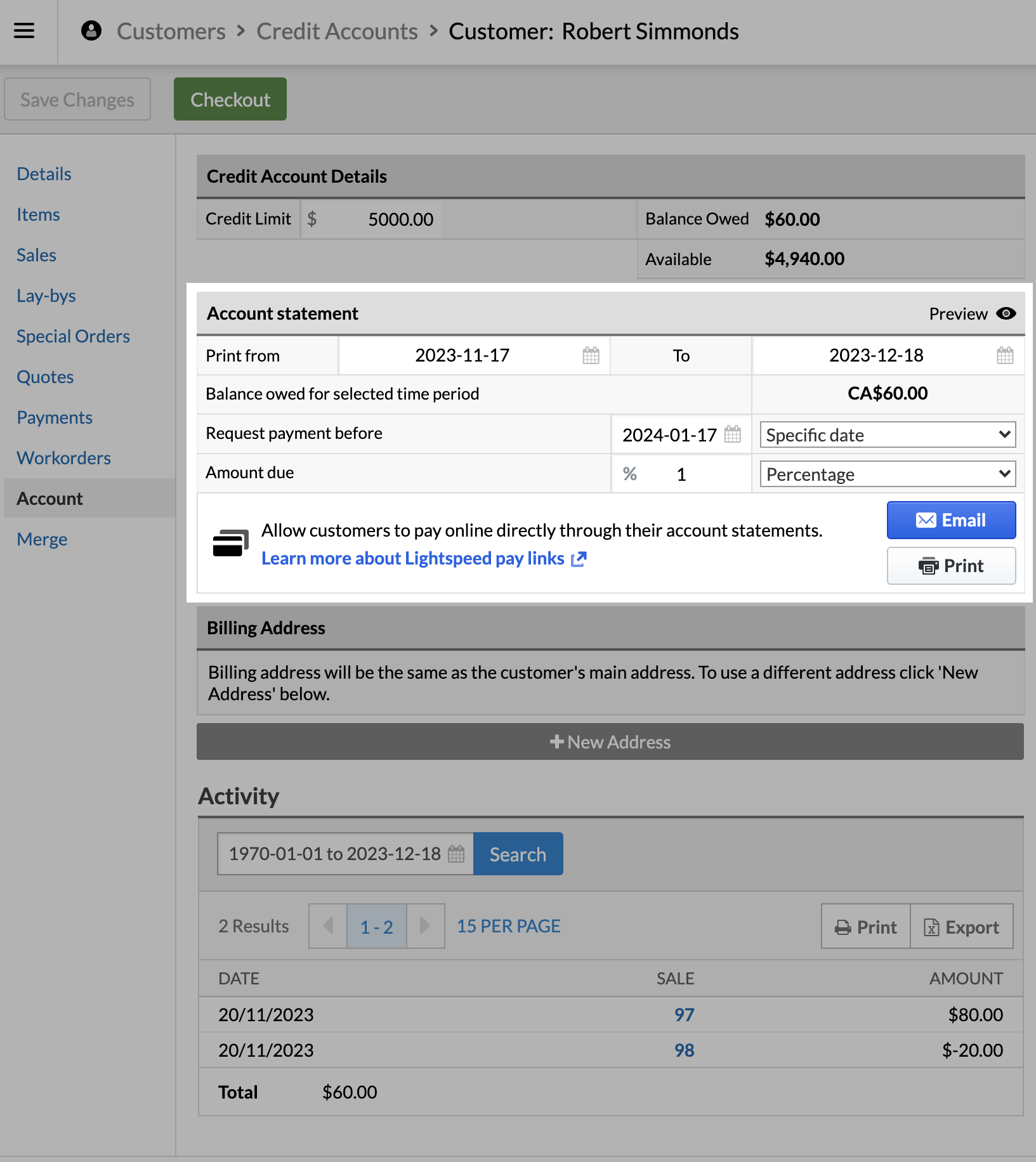 Create invoice section with fields to fill out and the print button to print off a copy.
