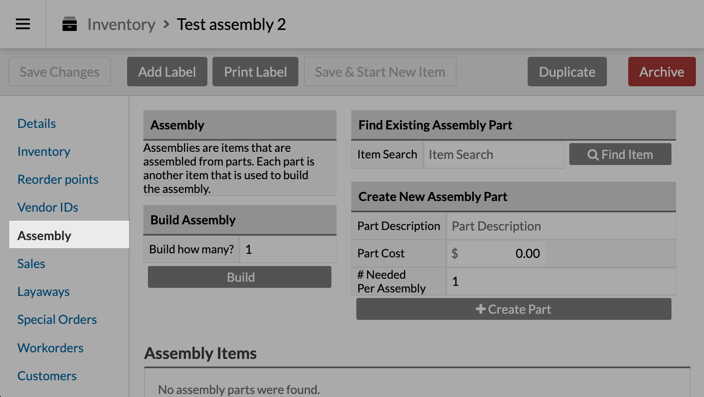 The Assembly tab on the item page.