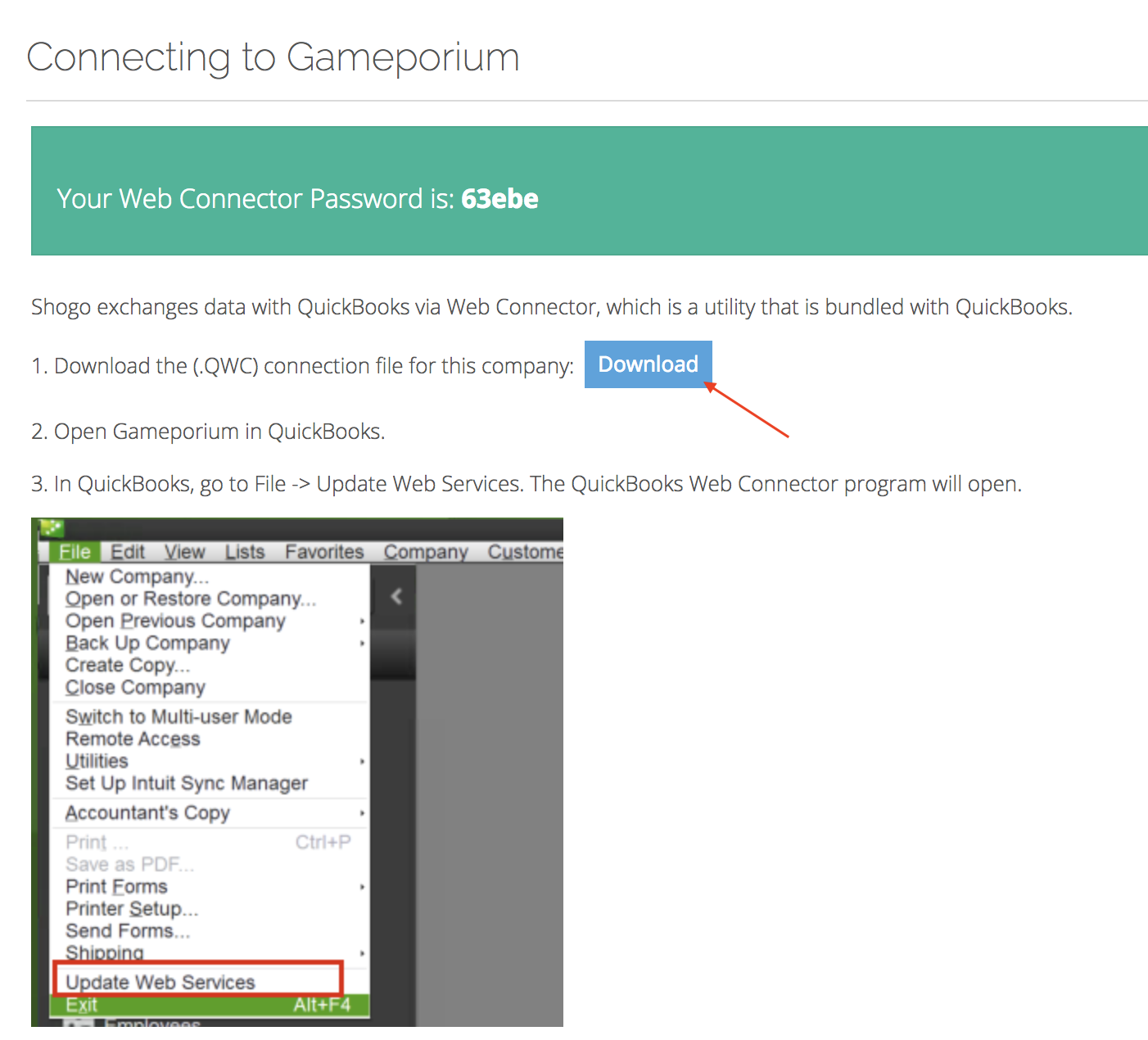 De pagina Web Connector waarin de downloadknop is uitgelicht.