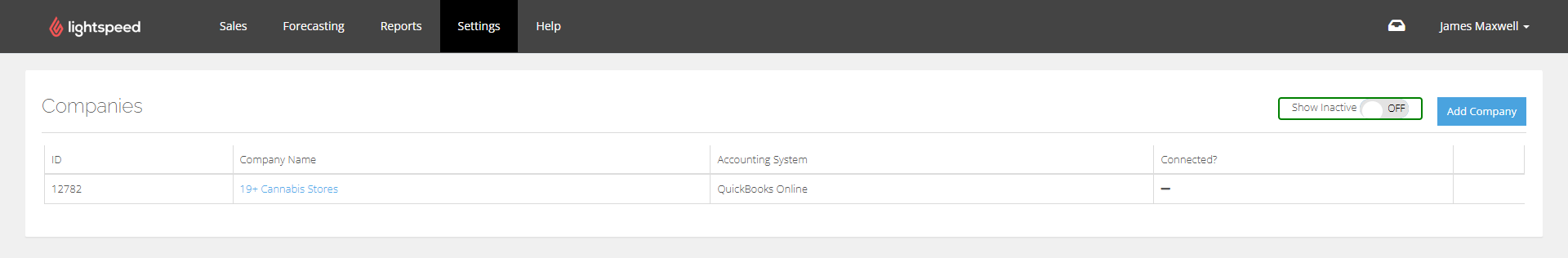 Le tableau des entreprises sur la page des paramètres.