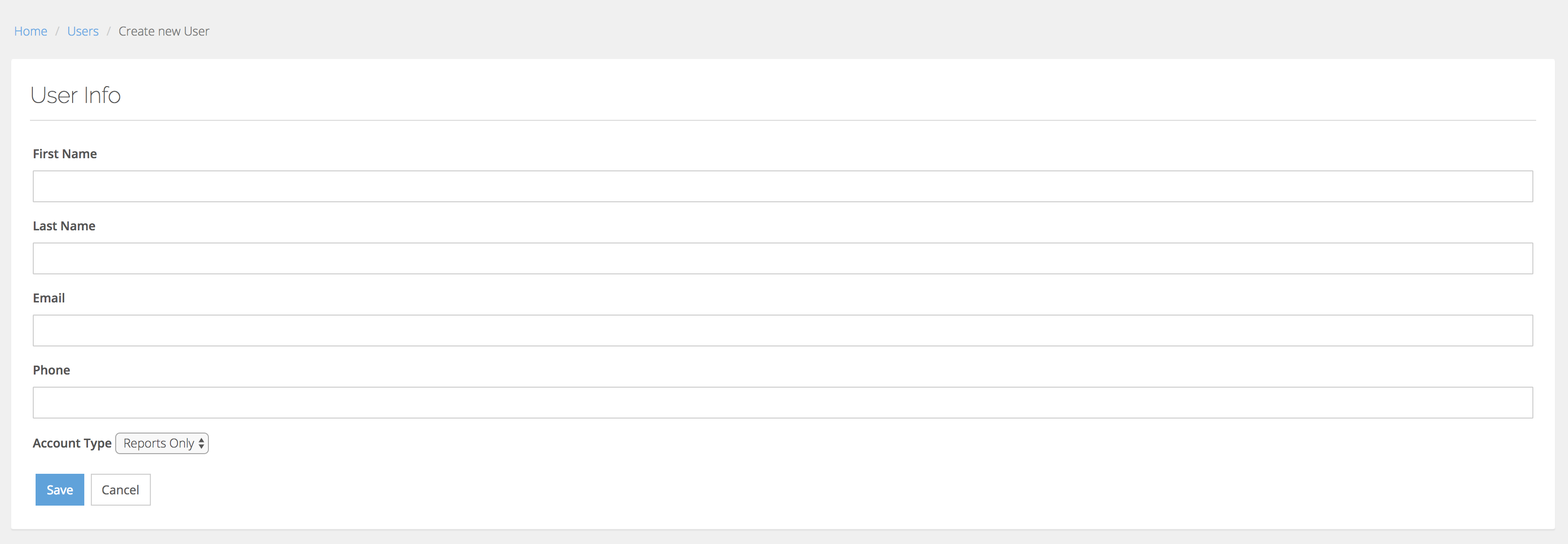 De pagina Nieuwe gebruiker aanmaken.