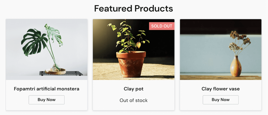 Out-of-stock products on the storefront.