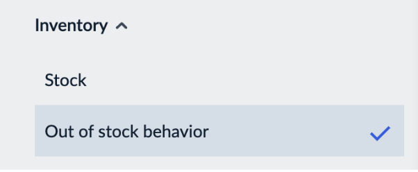 Inventory menu showing Out-of-stock behavior option.