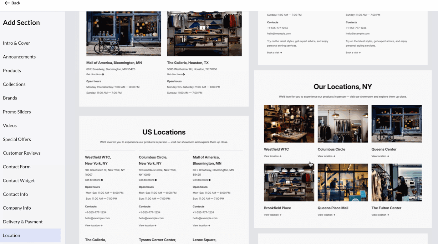 Show all store locations in one section of your site.
