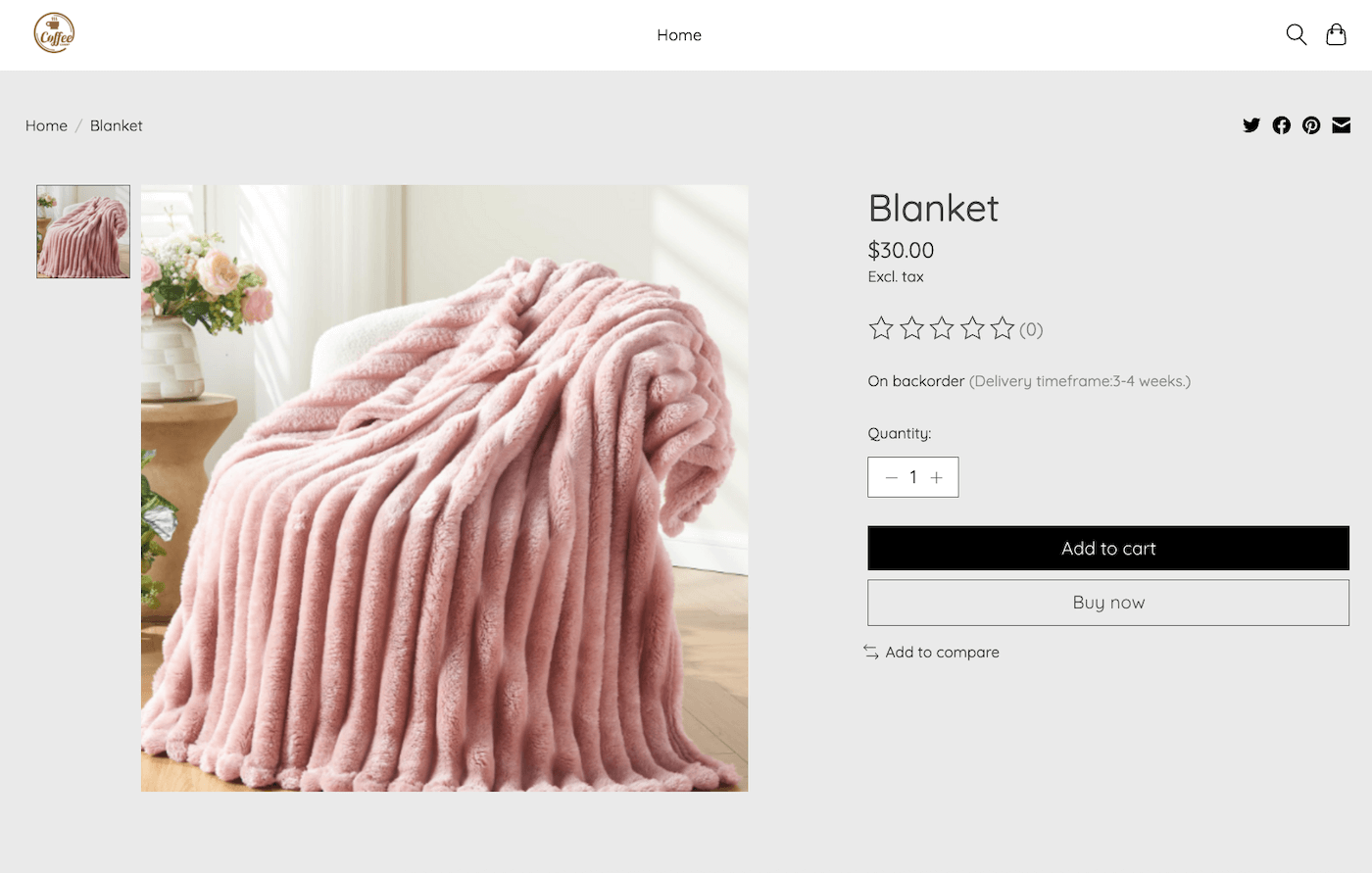 eCom item sales page showing item is On backorder.
