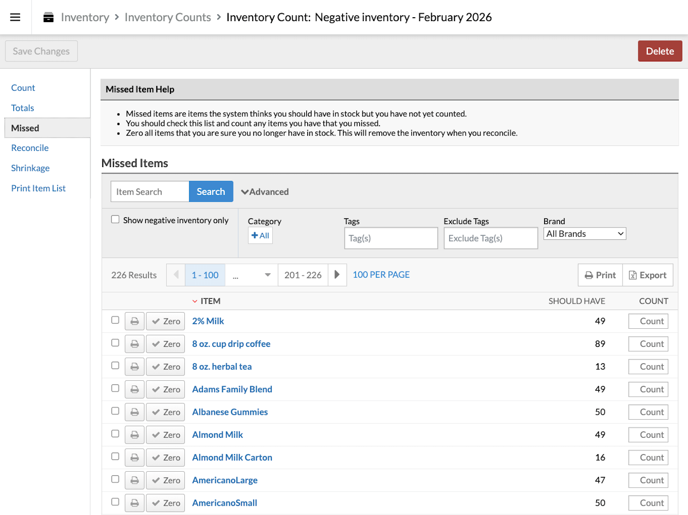 Missed tab of new inventory count.
