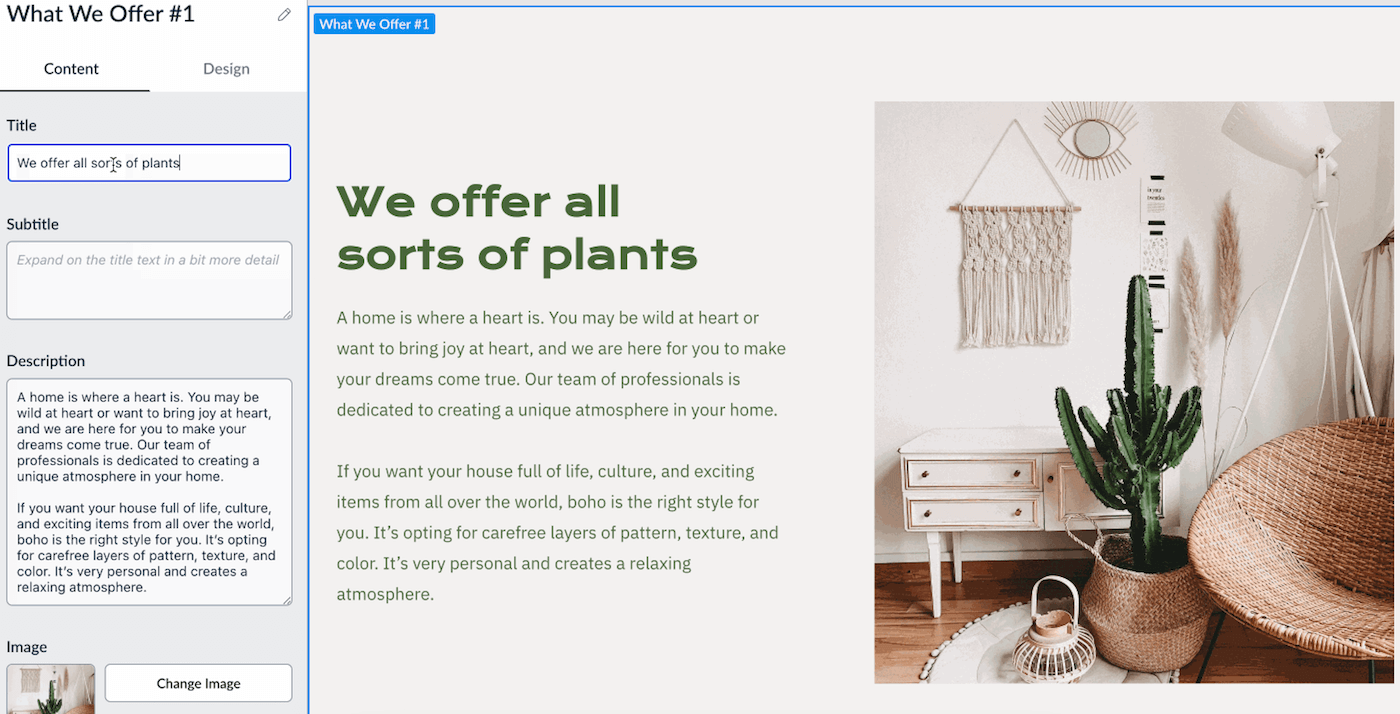 Example Instant Site content edit.