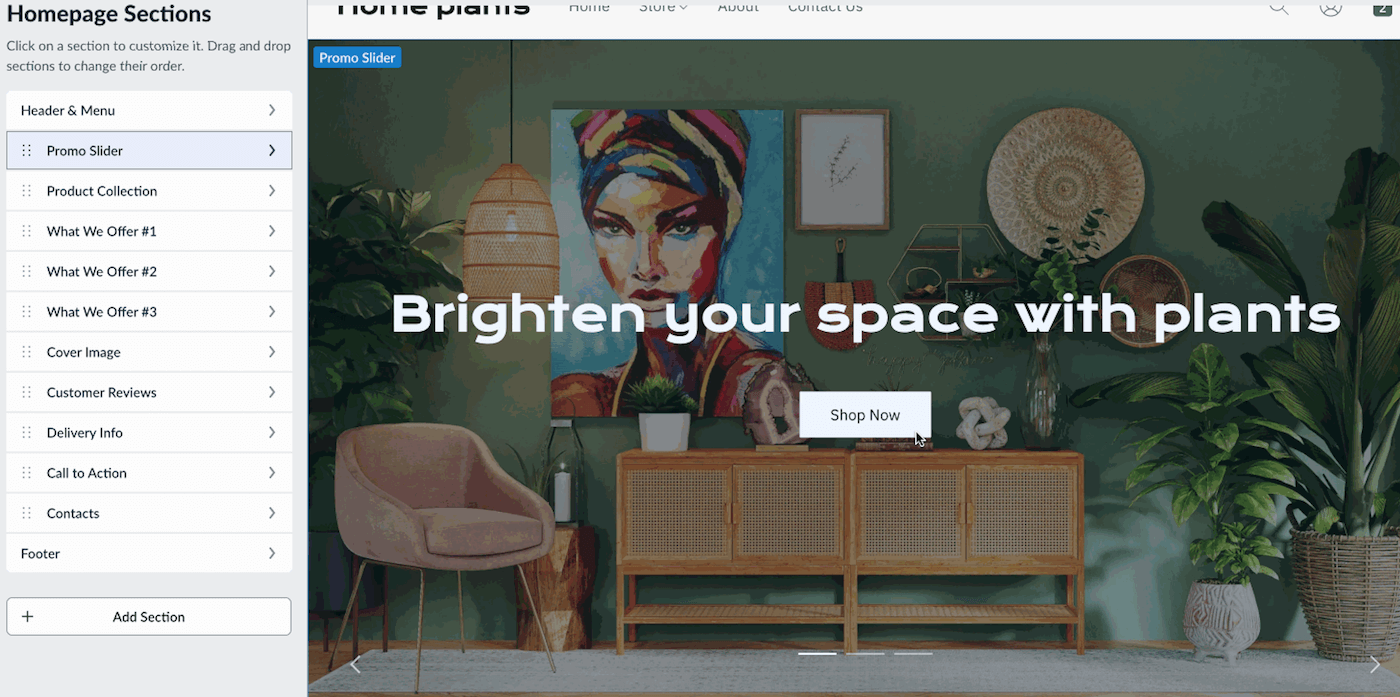 Site editor with customization options.