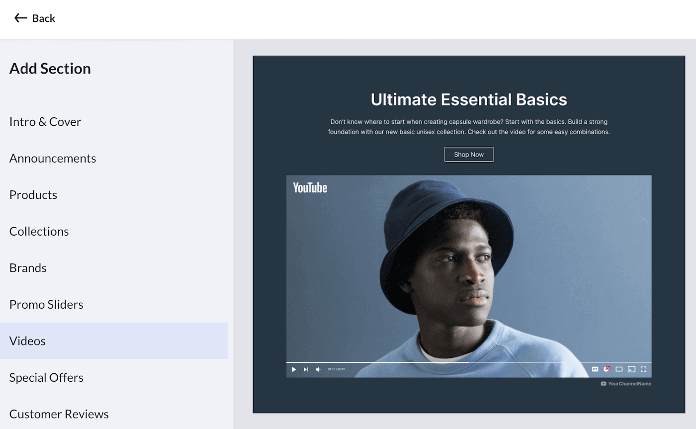 Section templates options.