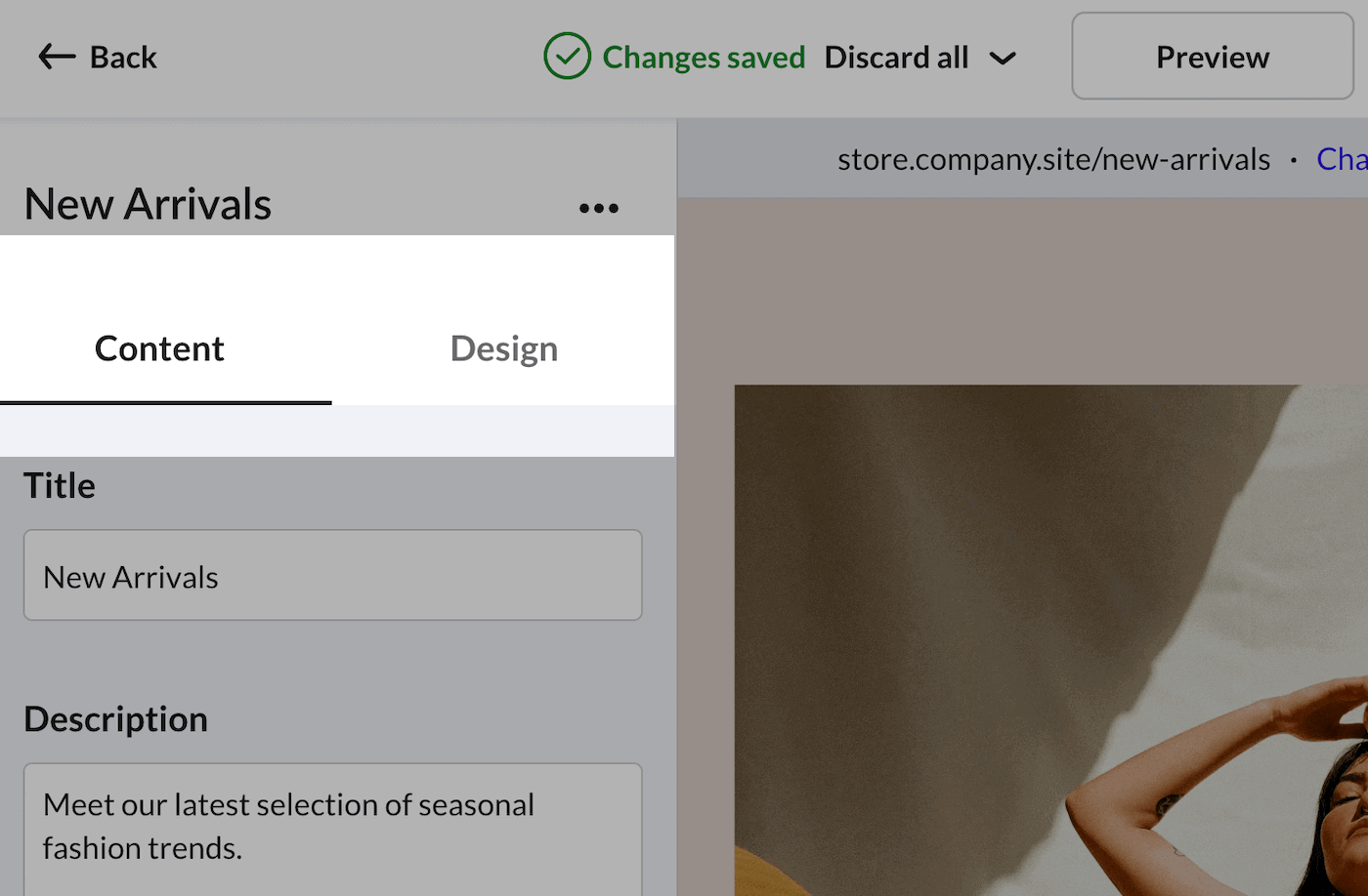 Content and Design tabs.