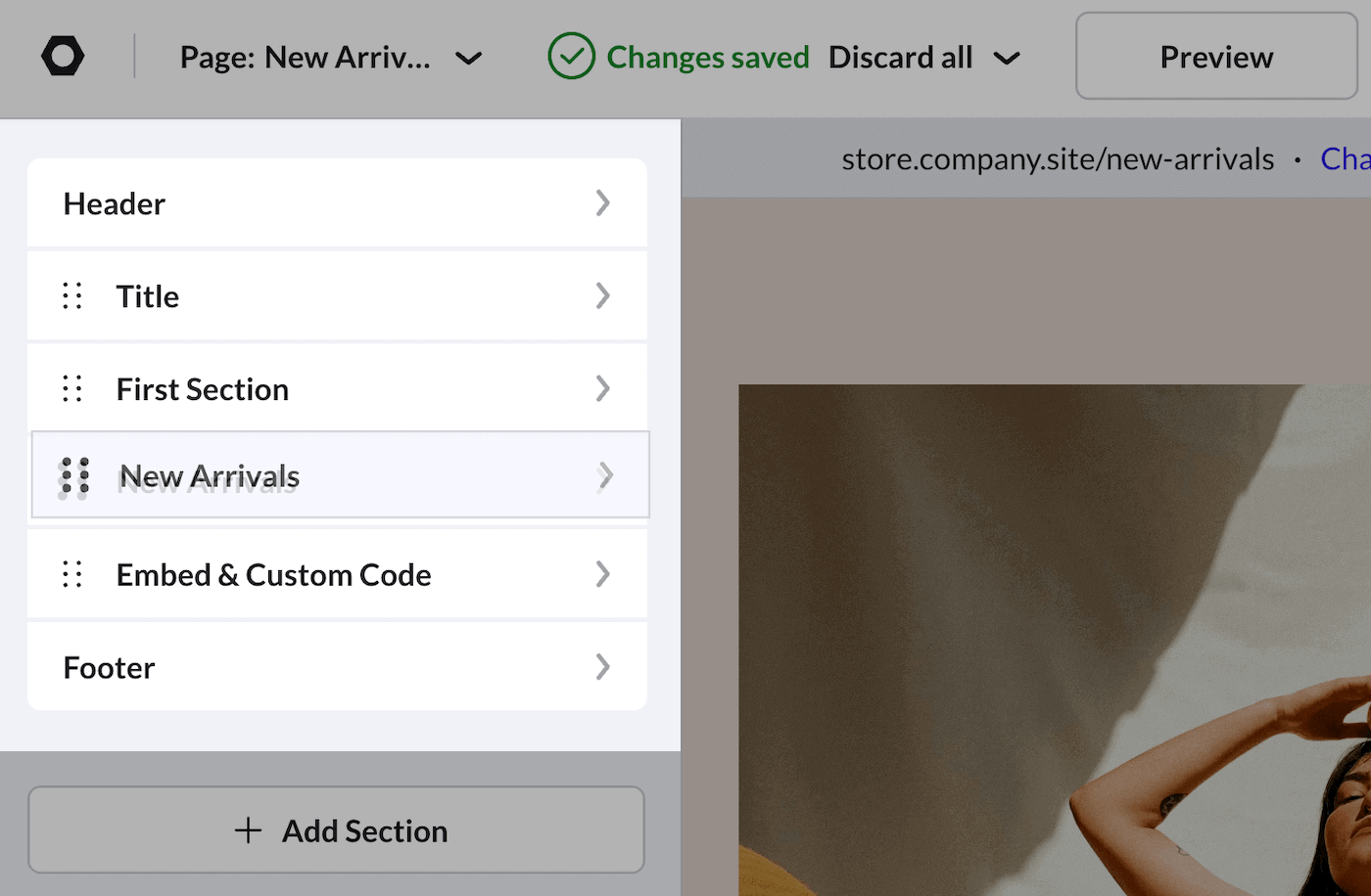 Drag and drop to organize sections.