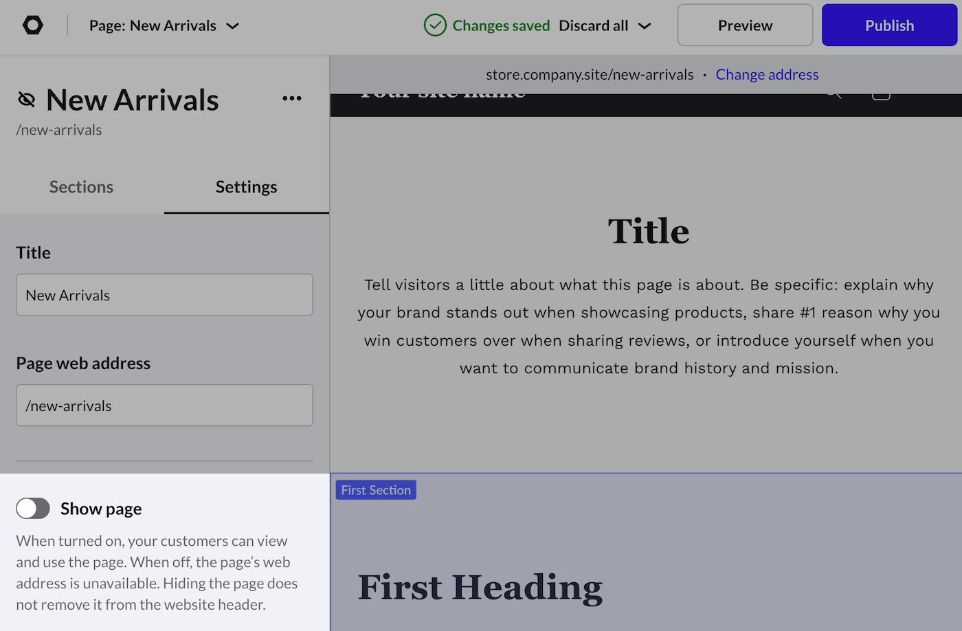 Show page toggled off.