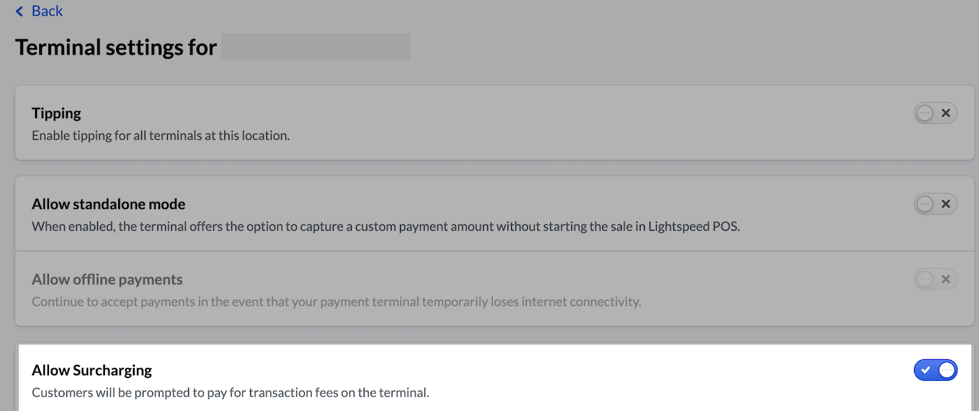 Surcharging settings.