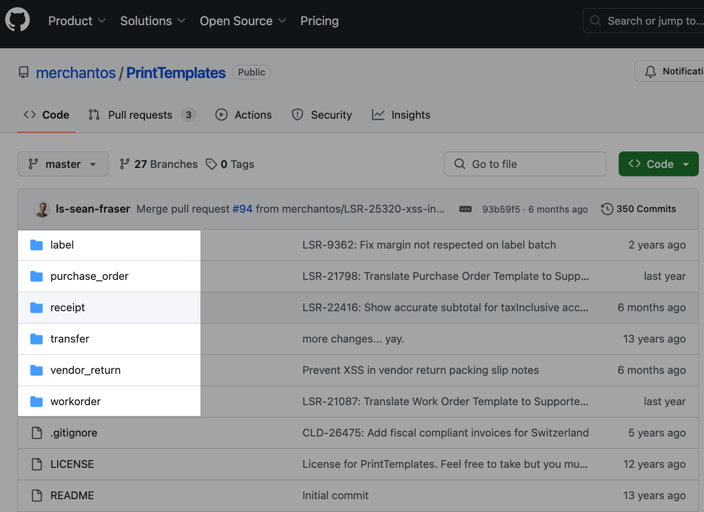 Receipt templates in Github.