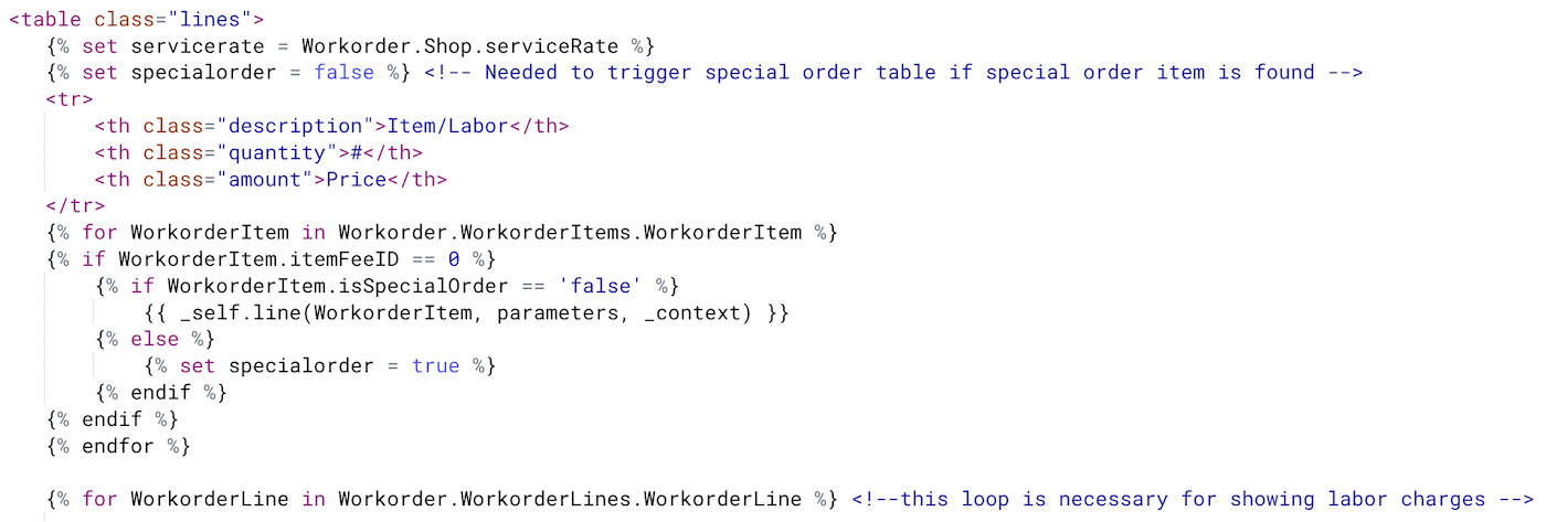 Receipt templates WorkorderItem.