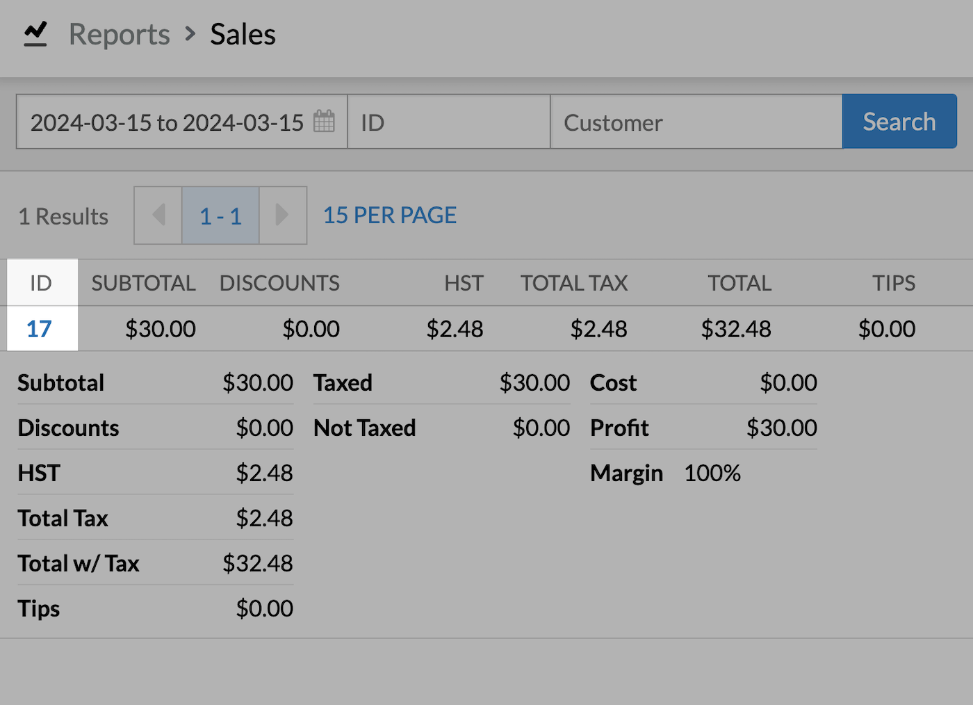 Receipt templates totals report ID.