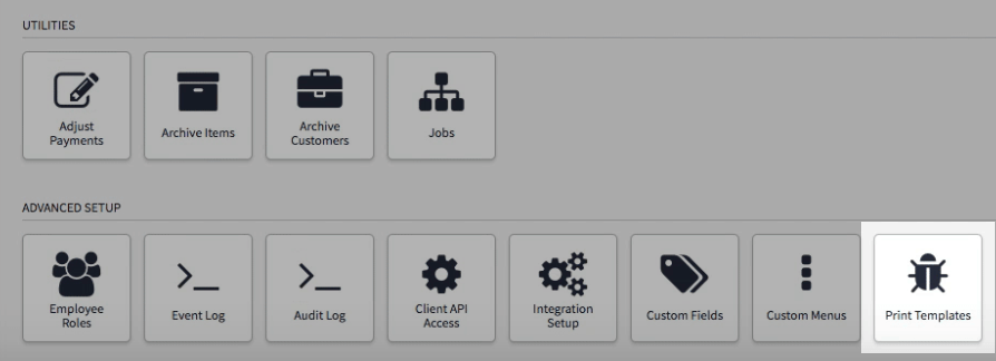 Receipt templates Settings page.