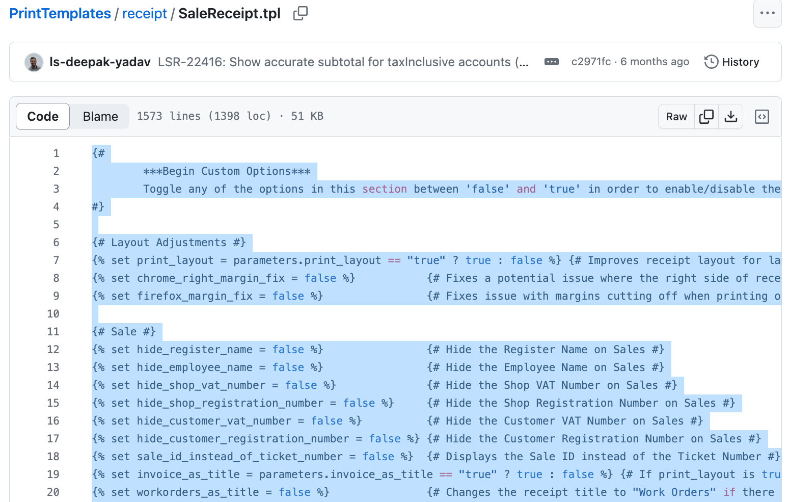 Receipt templates copy code.