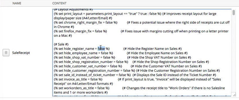 Receipt templates page.