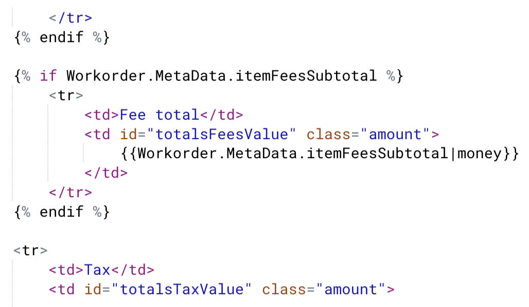 Receipt templates itemFeesSubtotal.