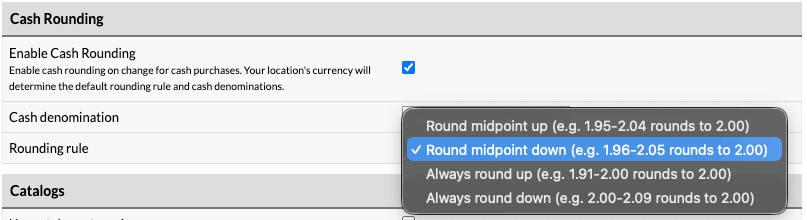 The Rounding rule dropdown menu.