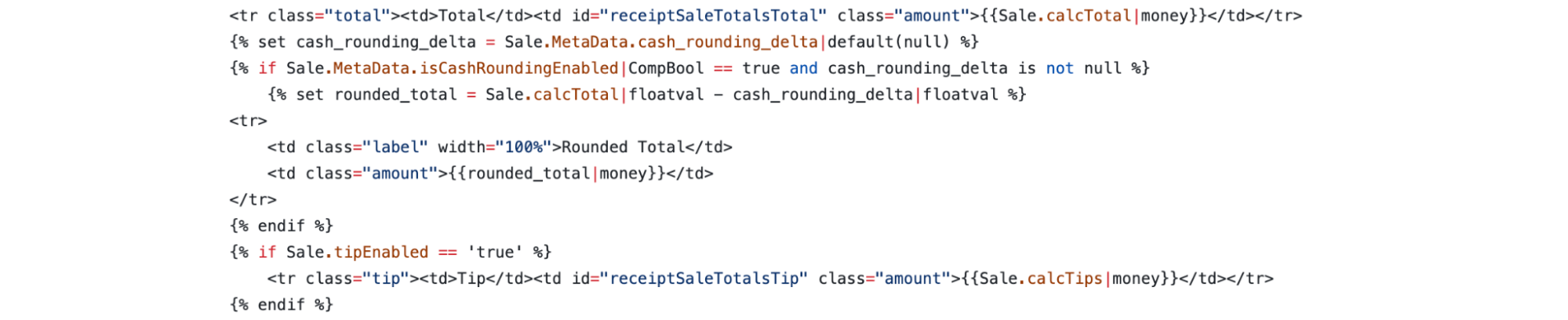 The updated receipt totals code.