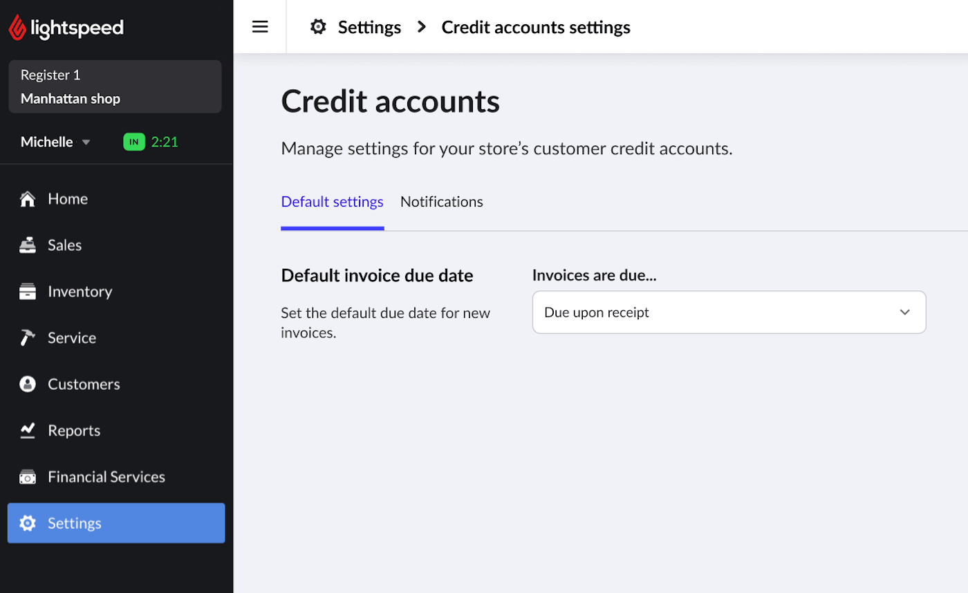 Instellingen voor kredietaccounts in Retail POS.