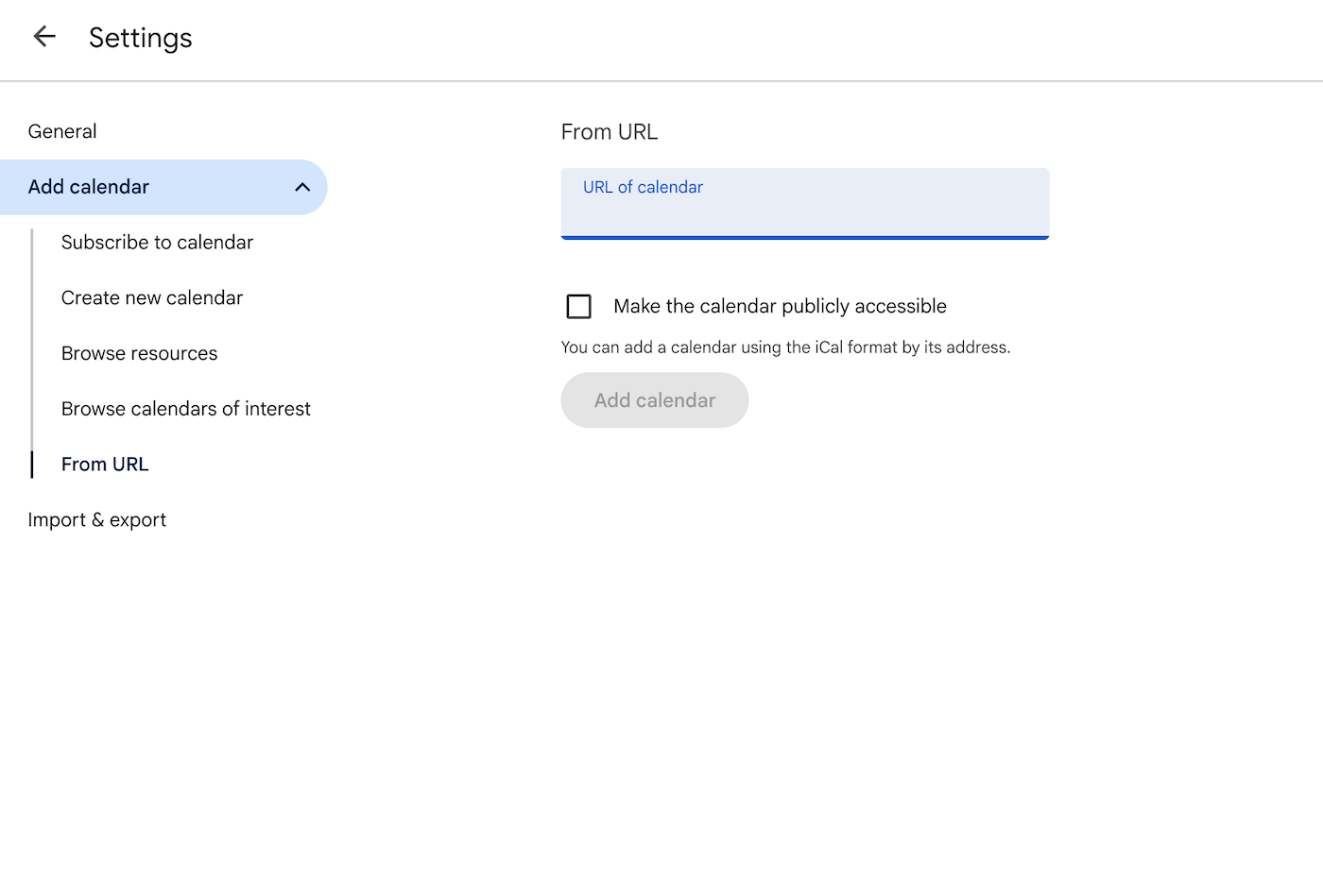 Paste the calendar URL.