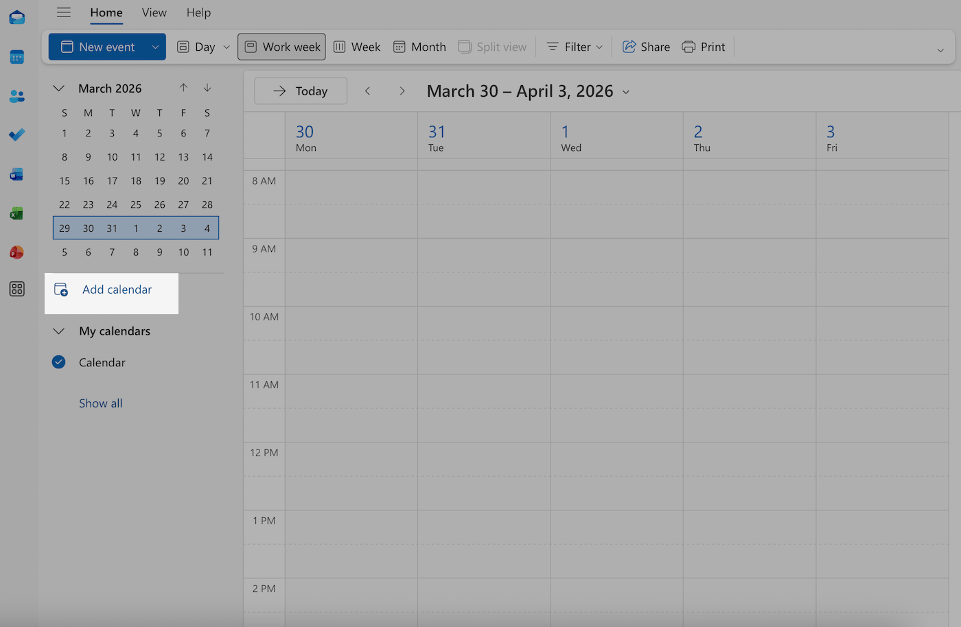 Add calendar to Outlook.
