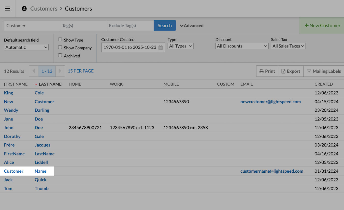 Page Clients avec le nom du client mis en évidence.