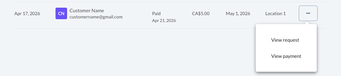 More menu for Paid request with options to View request or View payment.