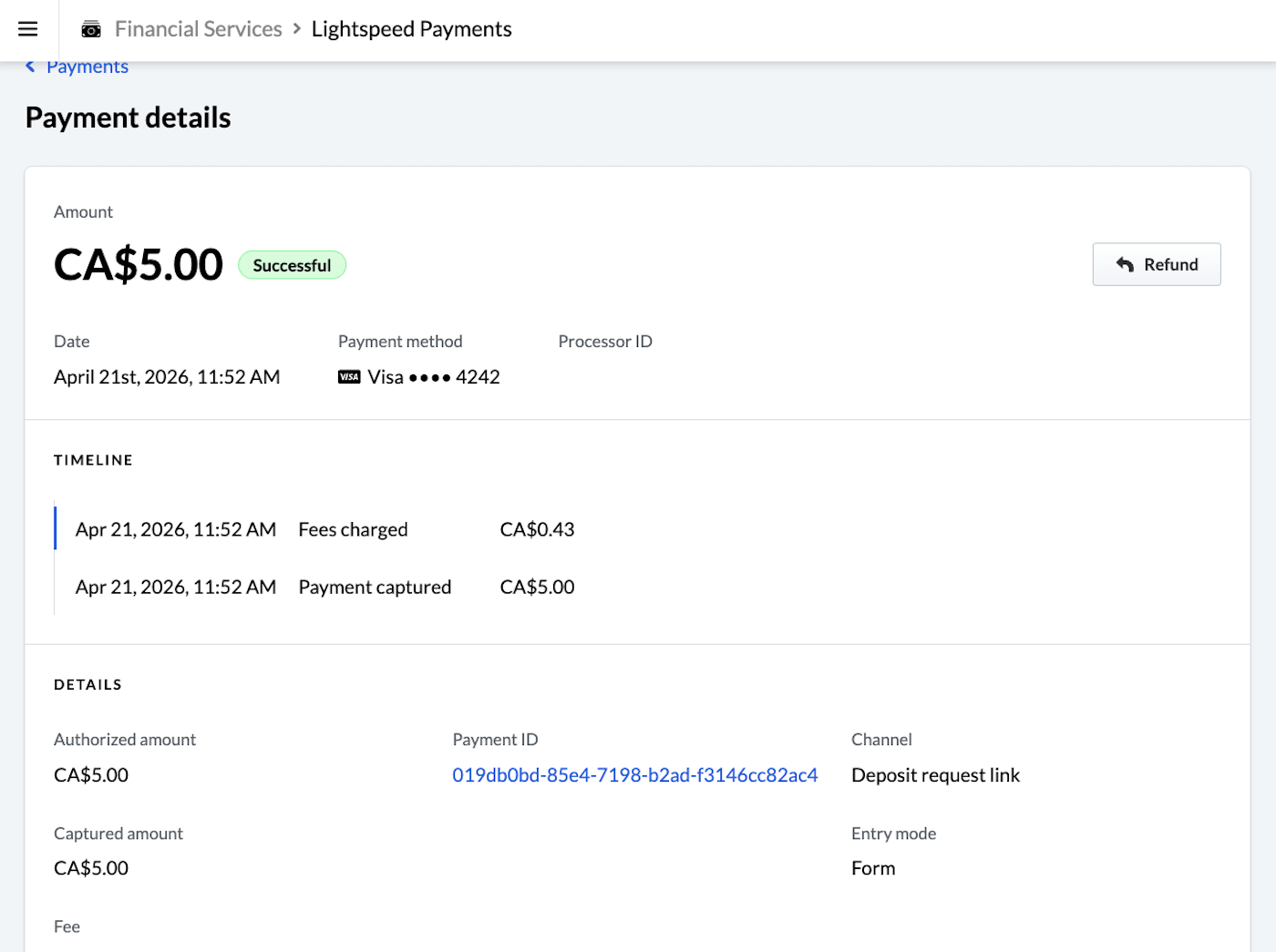Payment details page.