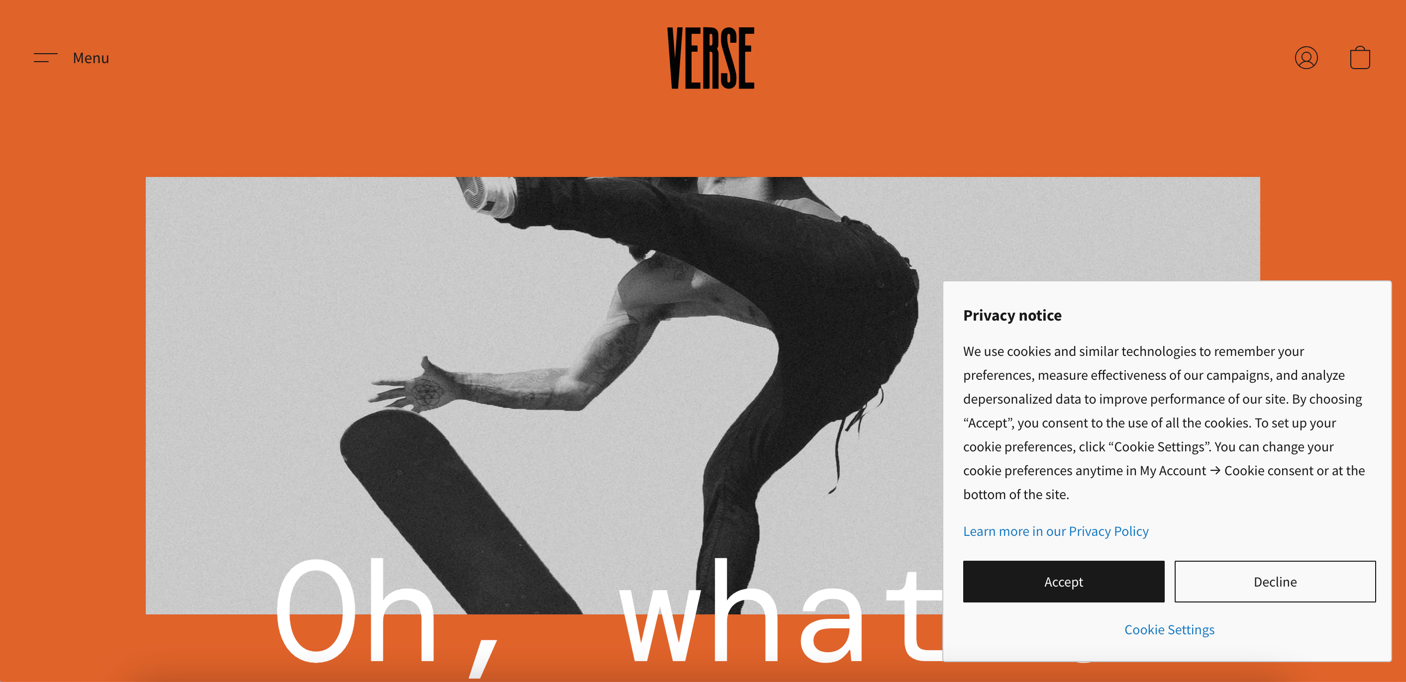 An example of a cookie consent banner.