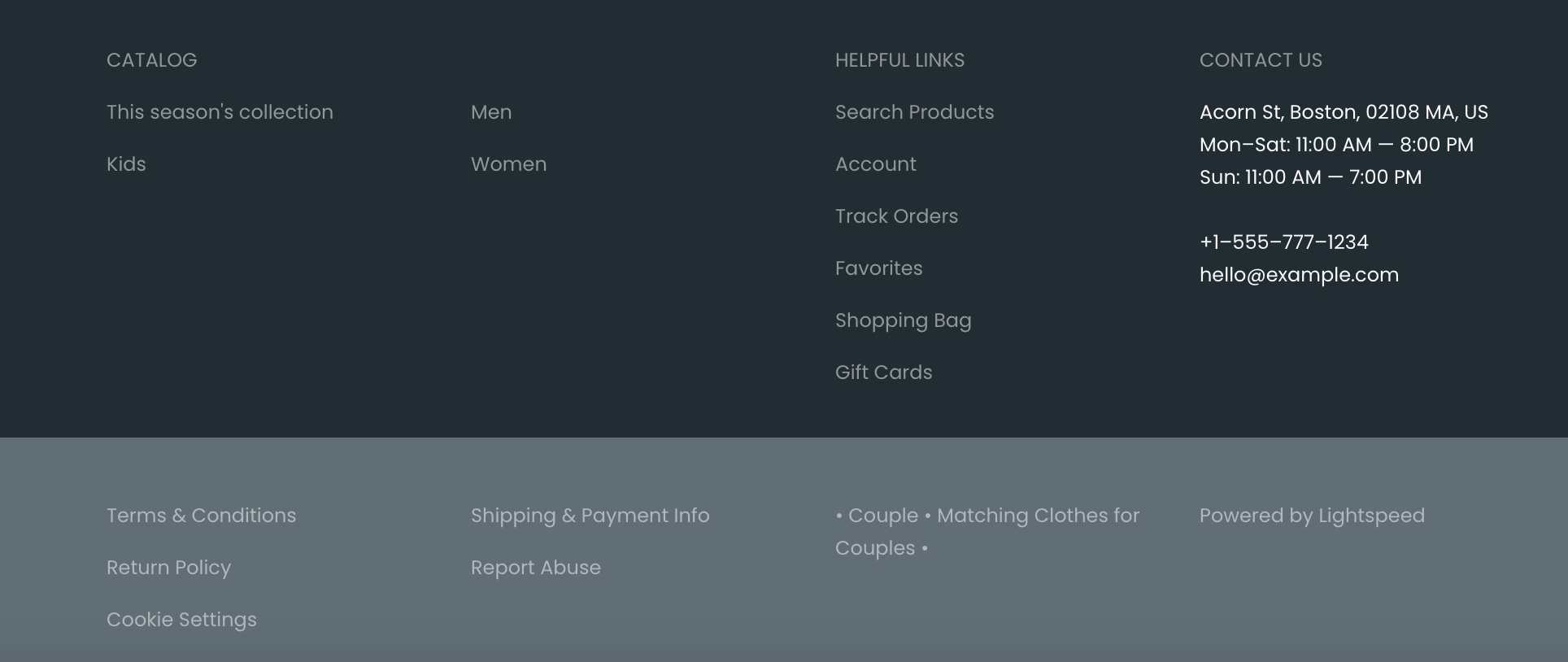 An example of a footer on an Instant Site.