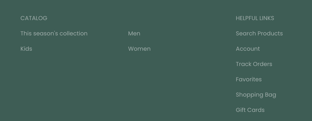 Example of links in a site footer.