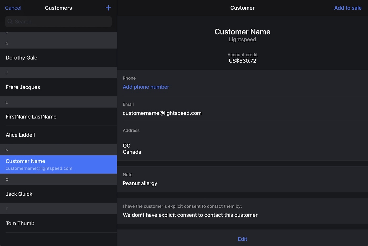 List of customers on iPad.