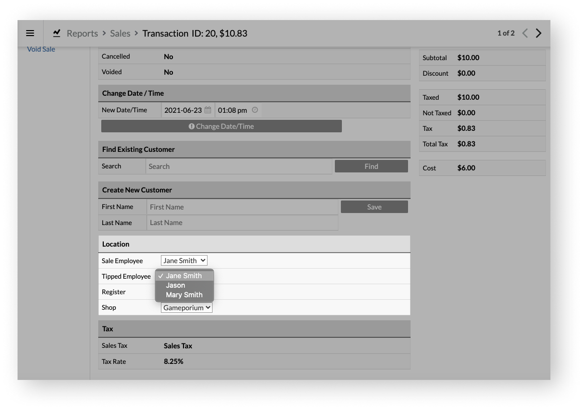 Tipped Employee dropdown report