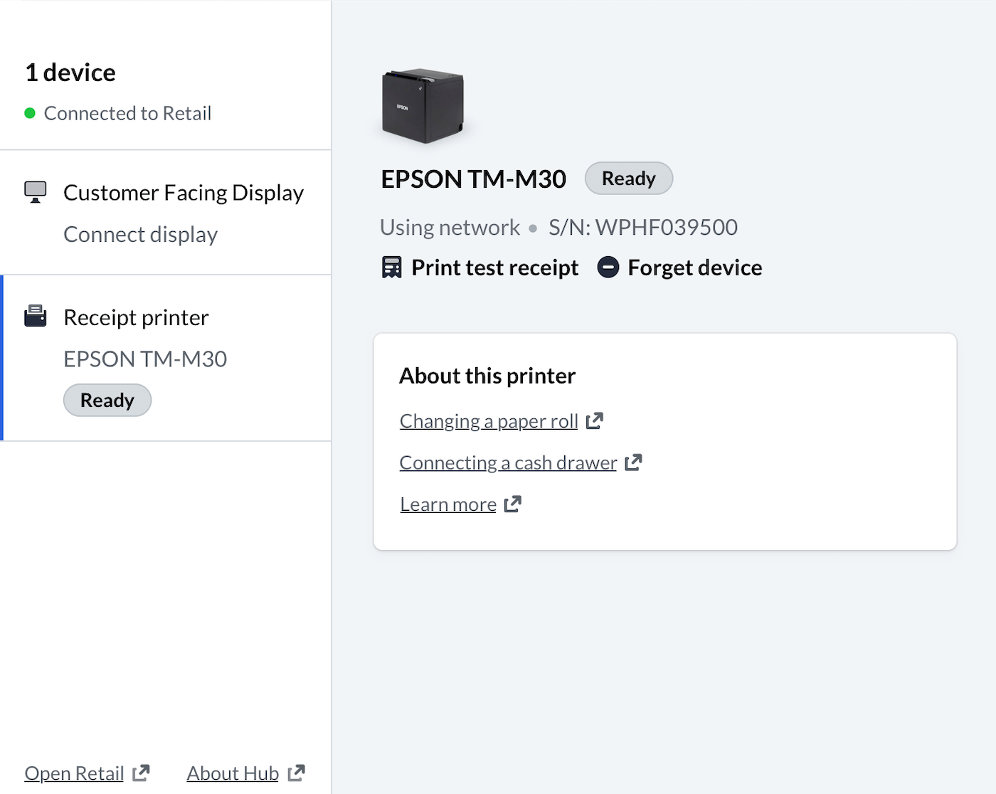 Epson TM-m30 Connected