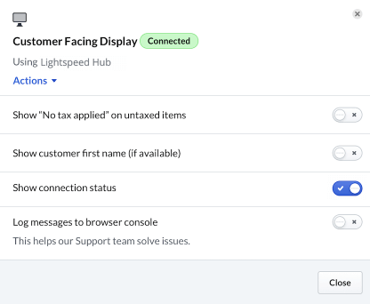 Customer facing display settings.