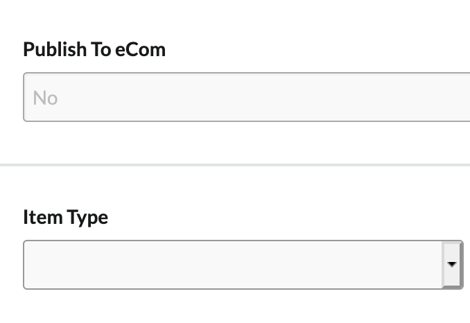 Shows the field showing 'publish to eCom' is the only one marked as 'No'.
