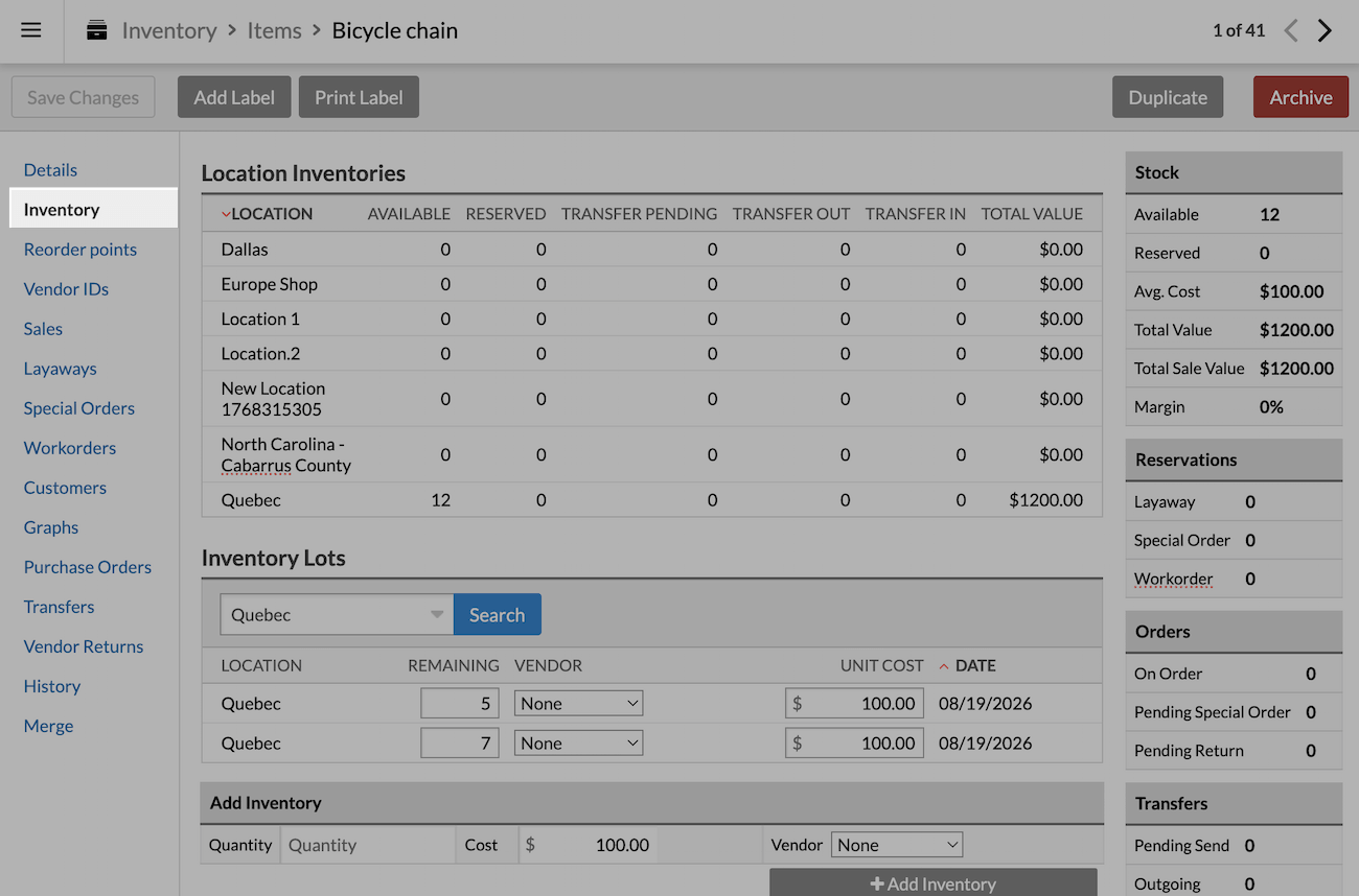 The Inventory tab highlighted on the edit product page.