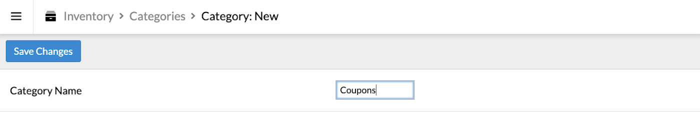 New category page showing Category Name field and Save Changes button.