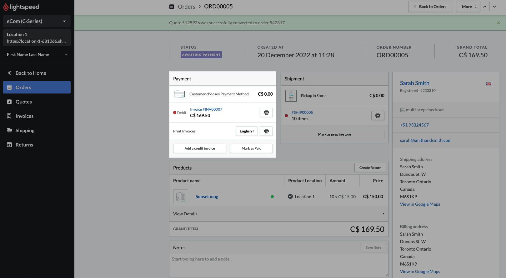 The Payment section.