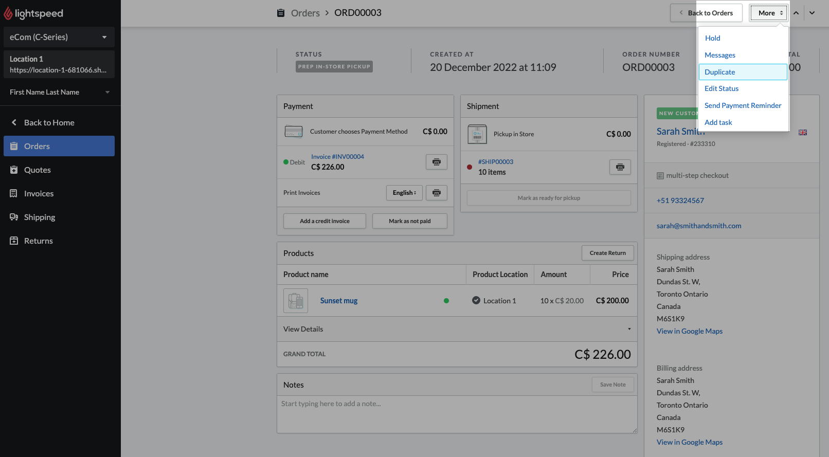 The More dropdown with Duplicate selected.