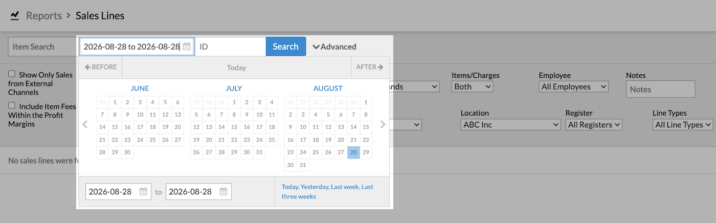 Sales Lines page with date field emphasized.
