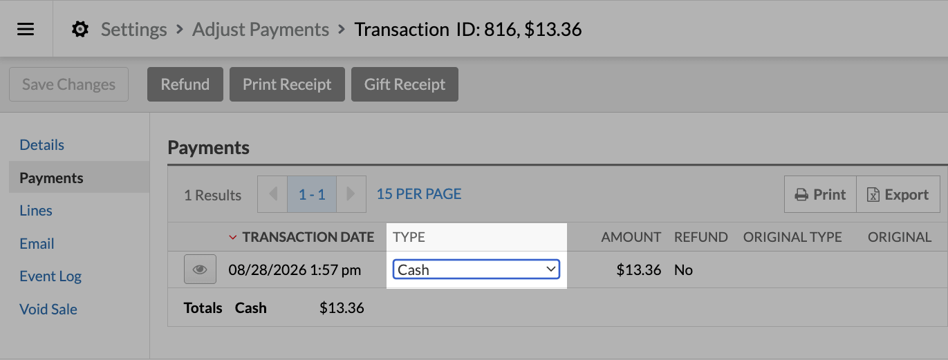 The Type dropdown.