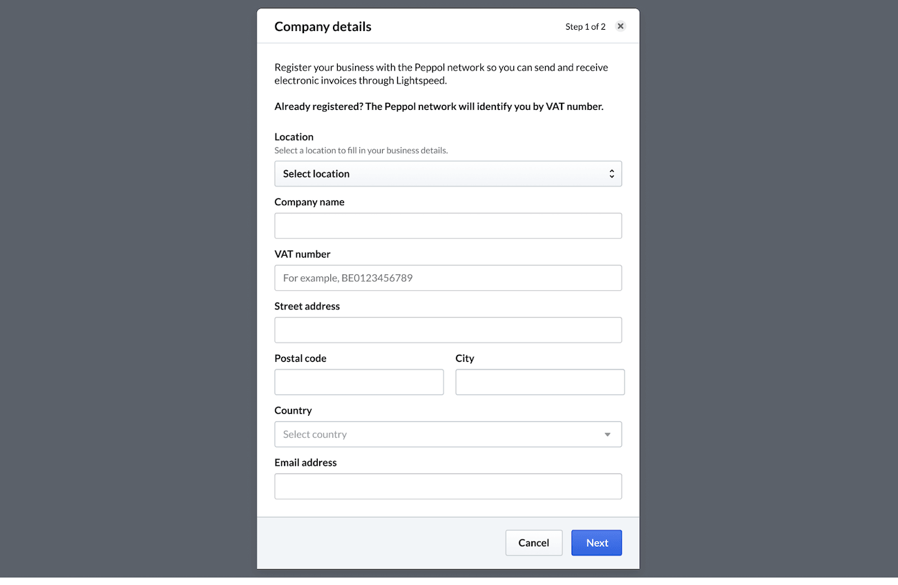 The Company details setup wizard.